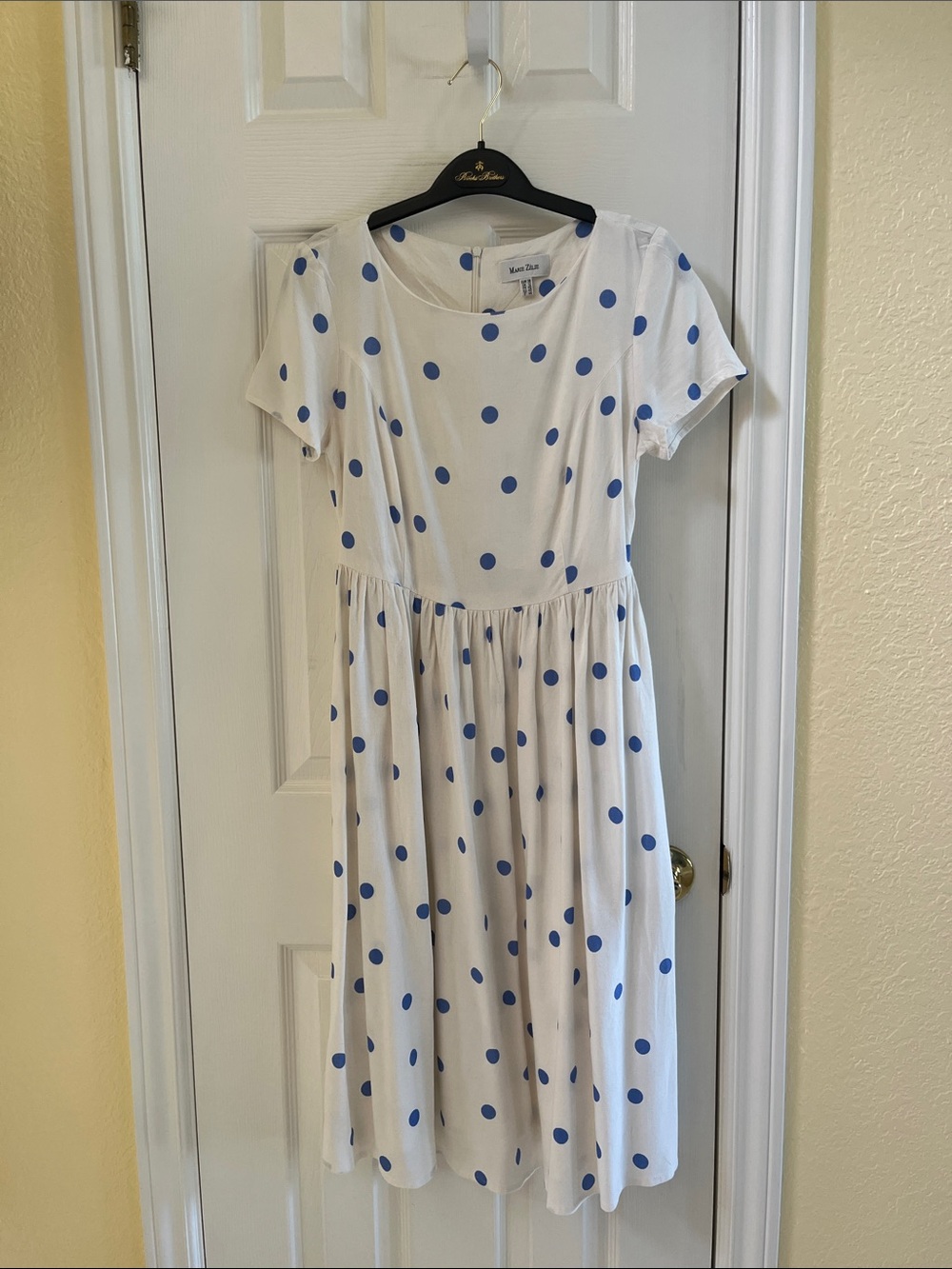 Marie Zélie White Dress with Blue Polka Dots - Fit & Flare